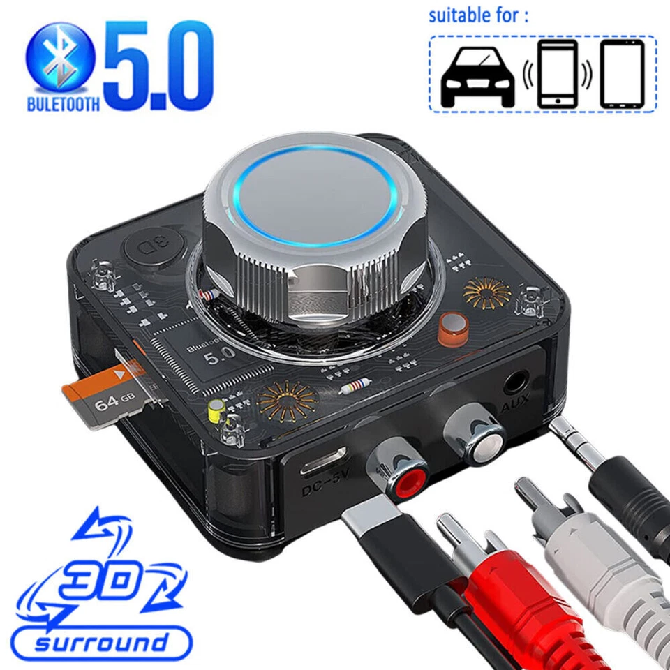 Bluetooth 5.0 Empfänger 3,5 mm AUX auf 2 RCA Audio 3D Stereo Adapter für Auto Zuhause@h