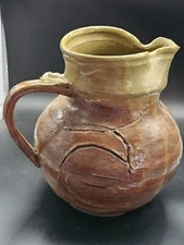 Studio Art Pottery Large Pitcher Signed Farmhouse Rustic 8.5"