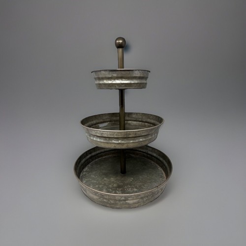3 Tiered Galvanized Metal/Steel Round Serving Tray Rustic Farmhouse Kitchen
