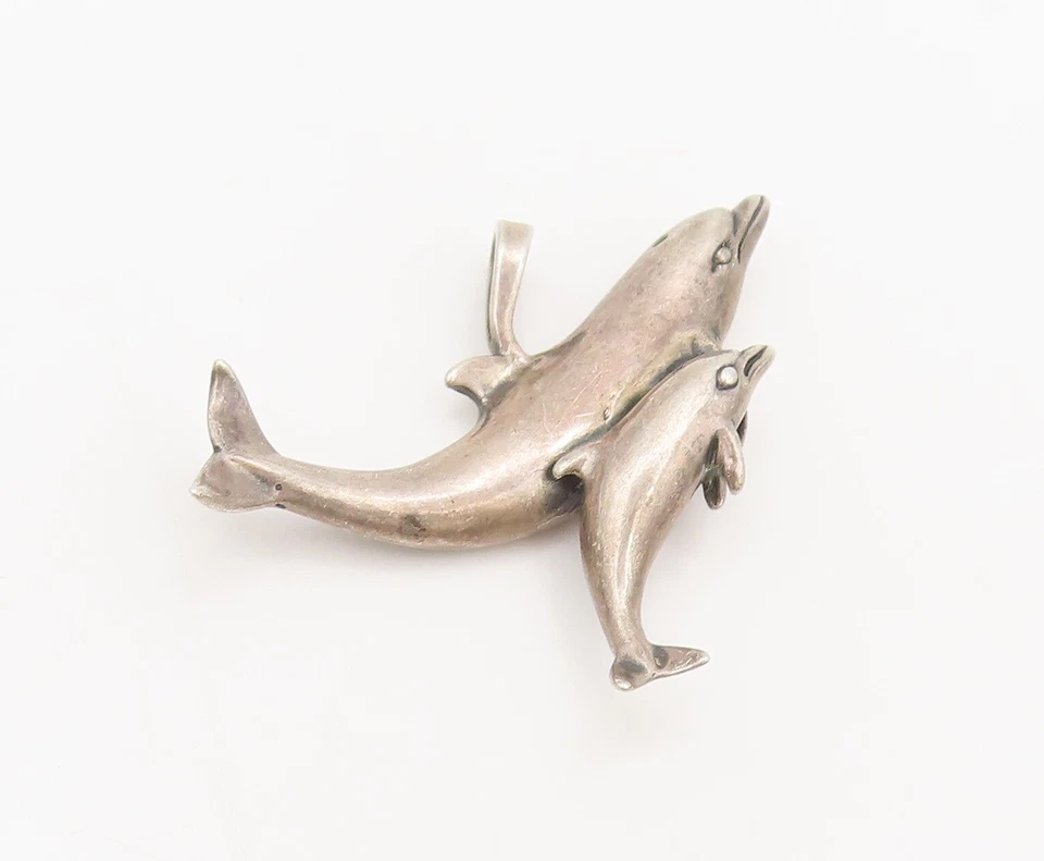 Pingente de golfinhos KABANA 925 prata vintage natação bebê e mamãe PT22374 - Imagem 2 de 4