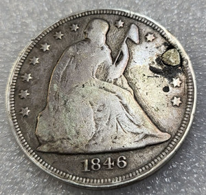 1846 Seated Liberty Silver Dollar -Holed