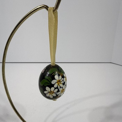 Vintage Hand Painted Blue with White Flower Easter Egg Ornament