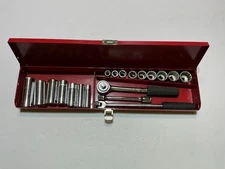Vintage Wright 19 Piece 3/8” Drive Short/deep Socket Set With Original Box USA