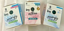 L'eggs Sheer Energy/Silken Mist Control Top Tights Size B Jet Black Color 6 Pair
