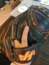 Hatakeyama Catcher’s Mitt Baseball Glove Black Leather Red Stitch Used