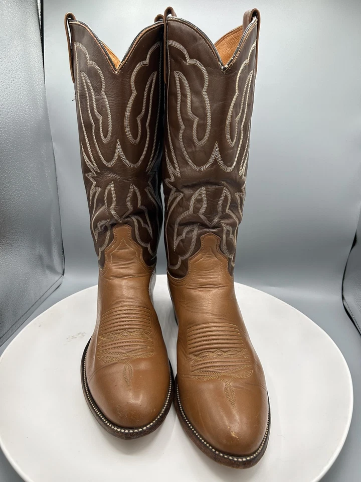 J Chisholm Boots Mens Size 10.5 D Brown Tan Western Cowboy Leather Made in USA - Image 2 of 4