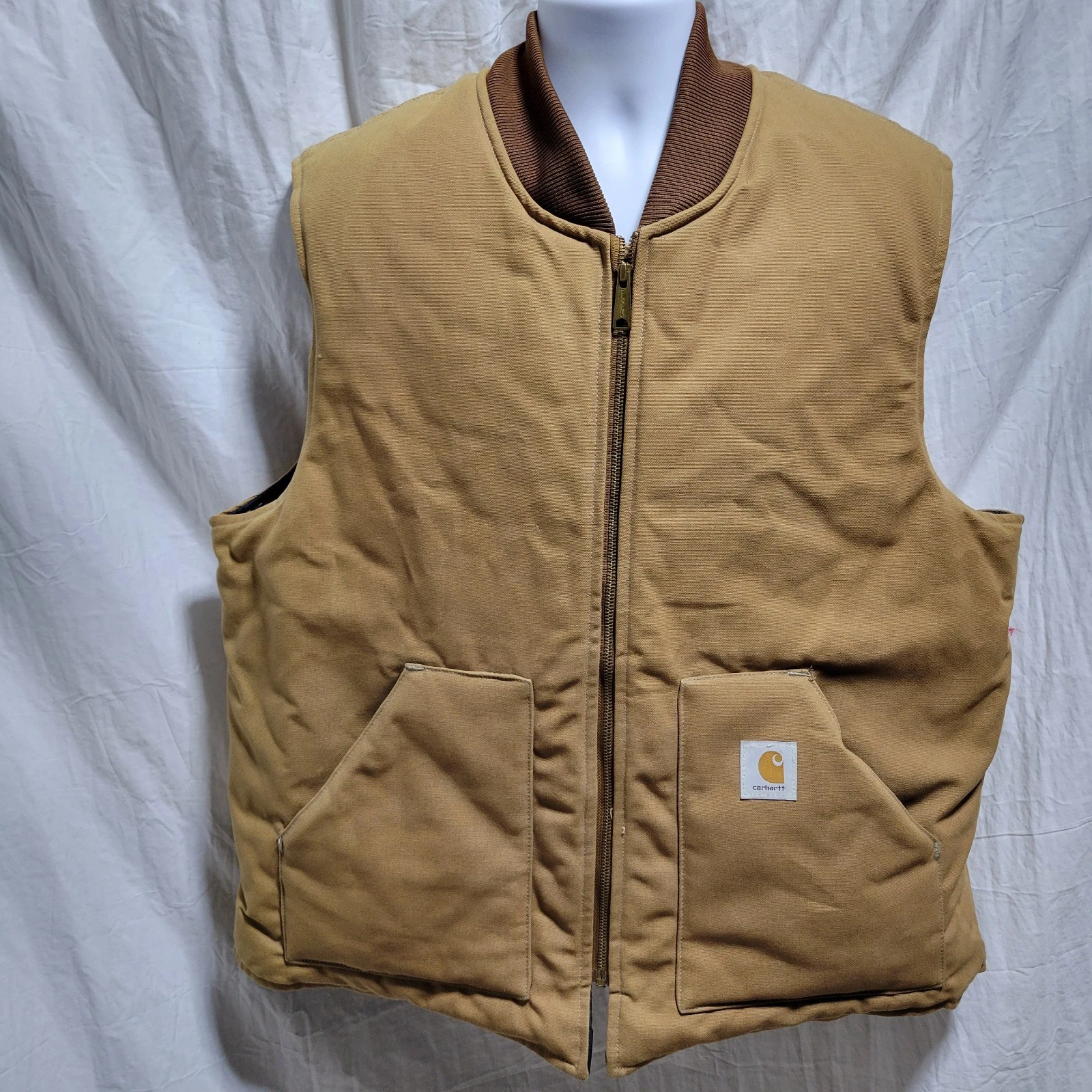 Carhartt VQ196 Brown Vest Men 2XL Tall Quilted Insulated USA Made Duck Canvas