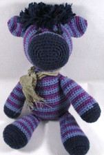HANDMADE PURPLE  BLUE CROCHET STUFFED TEDDY BEAR , NOS , NEW