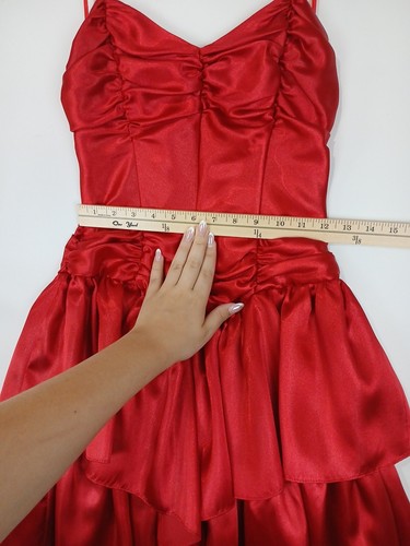 Vintage 80's Red Corset Prom Formal Dress Size 5 Ruffles Straps Party Cocktails - Picture 13 of 14