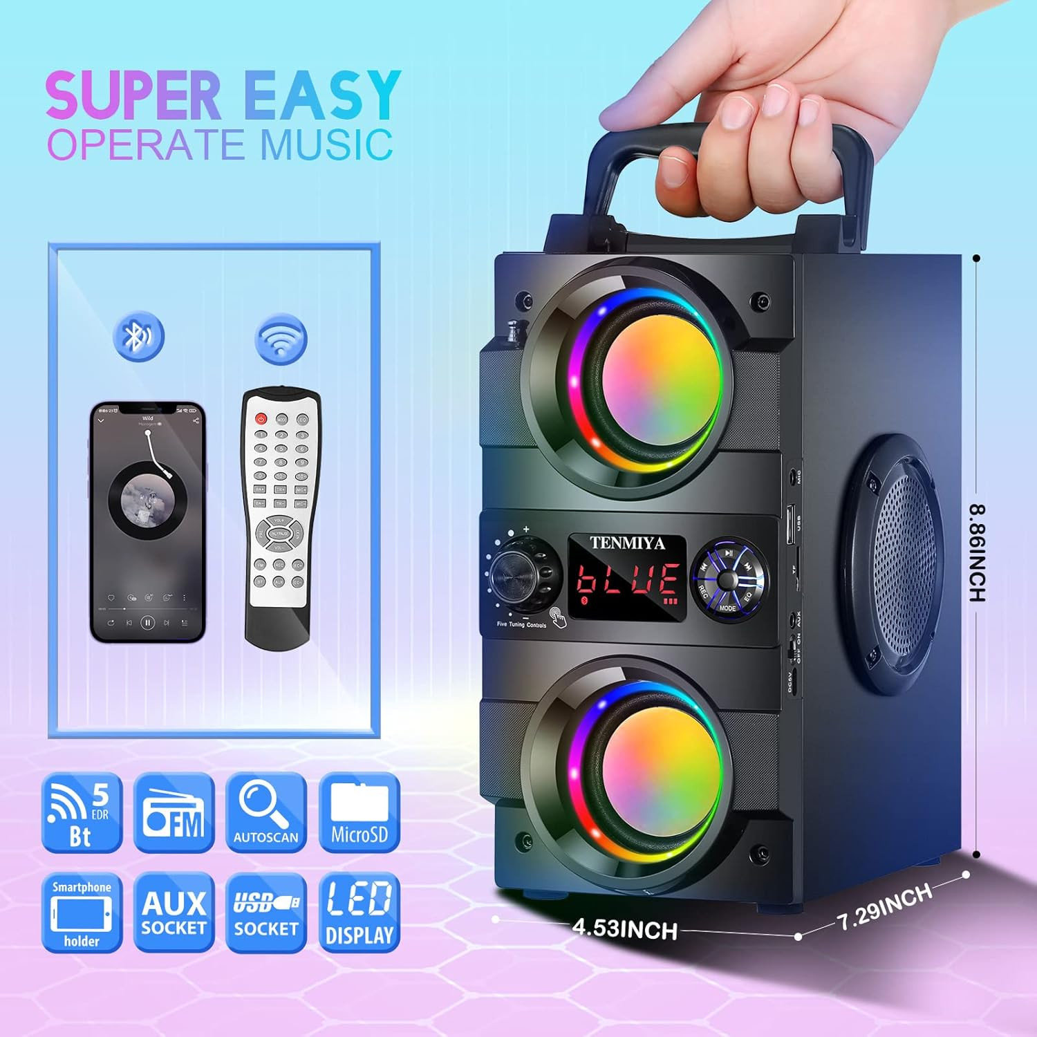 SALORA PARTYBOX400 Cassa Bluetooth Portatile Potente 400W con Luci LED | Speaker Potente, 5+ Ore Autonomia, USB/SD/Microfono | Per Feste, Eventi e Esterno | Cassa Amplificata Portatile Nero