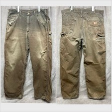   VTG Carhartt 38x32 B159 Dark Brown Loose Carpenter Pants Sun Faded Distressed