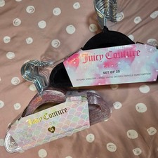 Juicy couture Kid clothes hangers 20 pink glitter resin and 30 black felted NEW