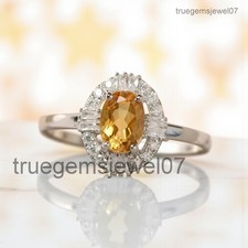 Oval Shape Natural Yellow Citrine Ring Engagement Ring Sterling Silver 925 Ring