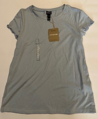 Patagonia Women's Slim Fit Rib Knit Top Fleck Blue Size L NWT Lettuce Sleeves