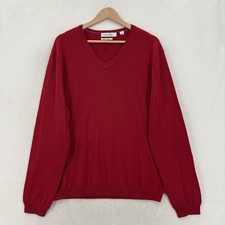 Calvin Klein Sweater Mens Large Red Merino Wool V Neck Lightweight Knit Pullover