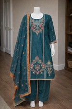 Teal Green Designer Pakistani Indian Embroidered Salwar Kameez Duppatta Dress