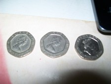 Queen Elizabeth II D.G. Reg F.D. 3 Coins, 20 pence Each, VINTAGE, HEPTAGONS