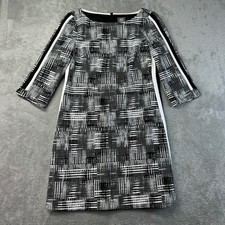 Vince Camuto Dress Women's 4 Black White 3/4 Sleeve Geometric Stretch A-Line Top