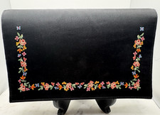 Black Satin Embroidered Floral Evening Clutch Purse Handmade in Paris France