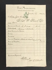 1900 antique THE MAPLEWOOD pittsfield berkshire co me ROOM BOARD MEALS billhead