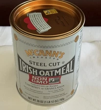 John McCann's Steel Cut Irish Oatmeal Tin (28oz Can) Empty Non-GMO - Quantity 1
