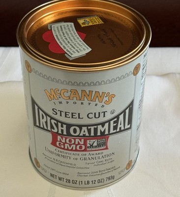 John McCann's Steel Cut Irish Oatmeal Tin (28oz Can) Empty Non-GMO - Quantity 1