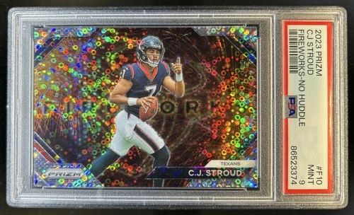 2023 Panini Prizm C.J. Stroud Fireworks No Huddle Rookie RC #F-10 Texans PSA 9
