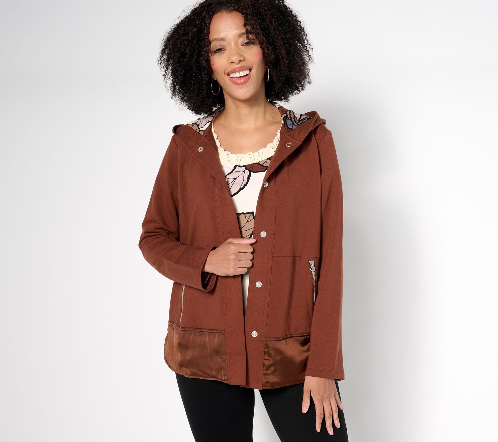 Sport Savvy Women's Jacket Sz S French Terry Satin Hooded Brown A675798