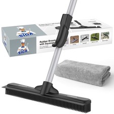 Pet Hair Removal Rubber Broom with Built in Squeegee, 3 in 1 Floor Brush for ...