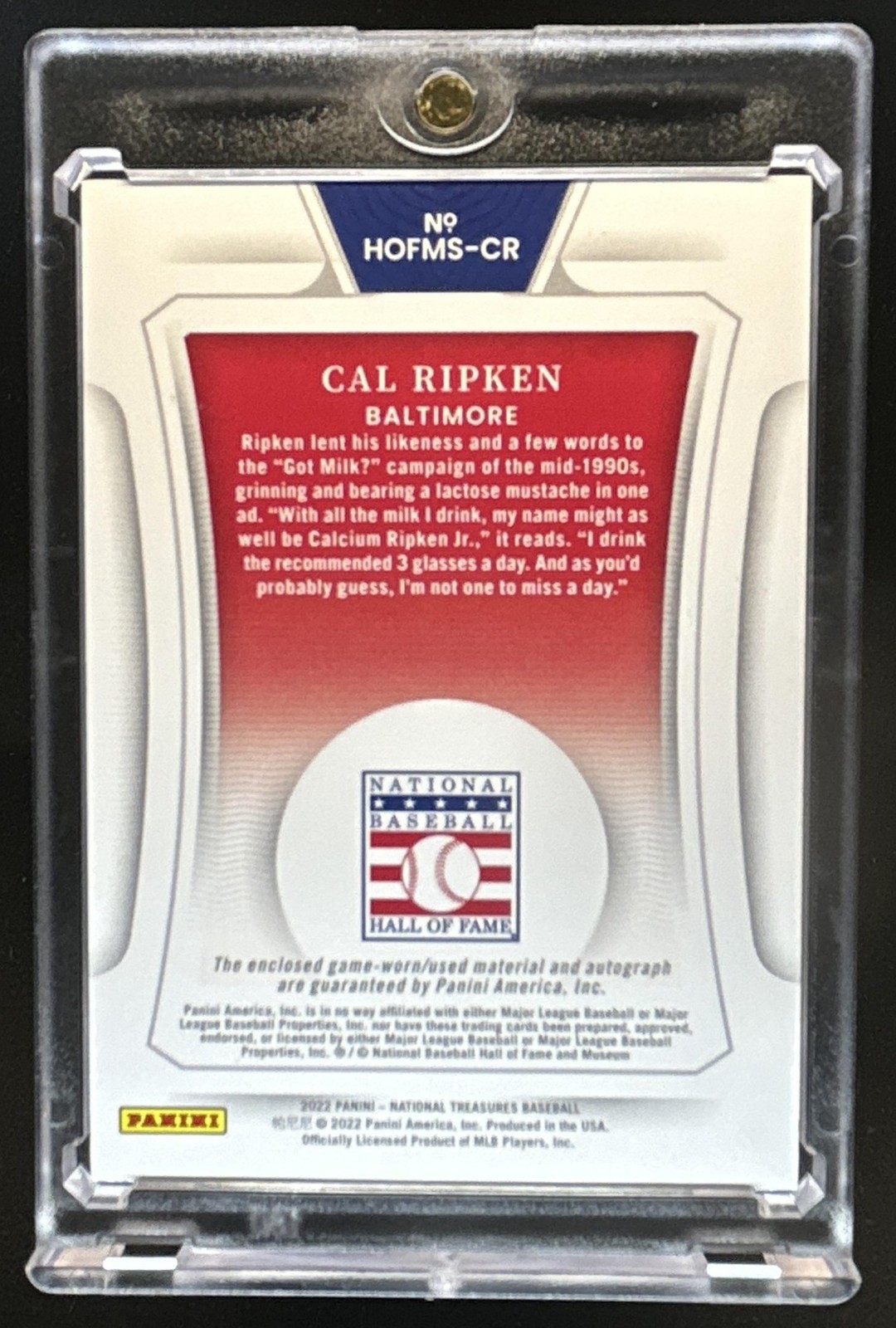 2022 National Treasures Cal Ripken Hall of Fame Patch Holo Silver Auto #/5 view 2
