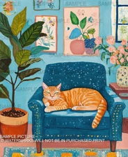 CAT MATISSE PAINT PRINT 8" x 10"  MATISSE STYLE PAINT WALL ART HOME DECOR