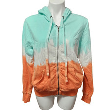 No Boundaries soft tie dye full zip hoodie orange green white large 11-13