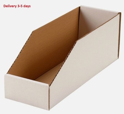 Global Industrial Open Top Corrugated Bin Box 4''W x 12''D x 4-1/2''H White Lot of