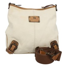 BURBERRY Blue Label Shoulder Bag Canvas White Auth bs23896