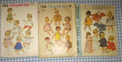 Lot 3 older patterns 12-16 INCH BABY/TODDER DOLL CLOTHES ~ nice variety