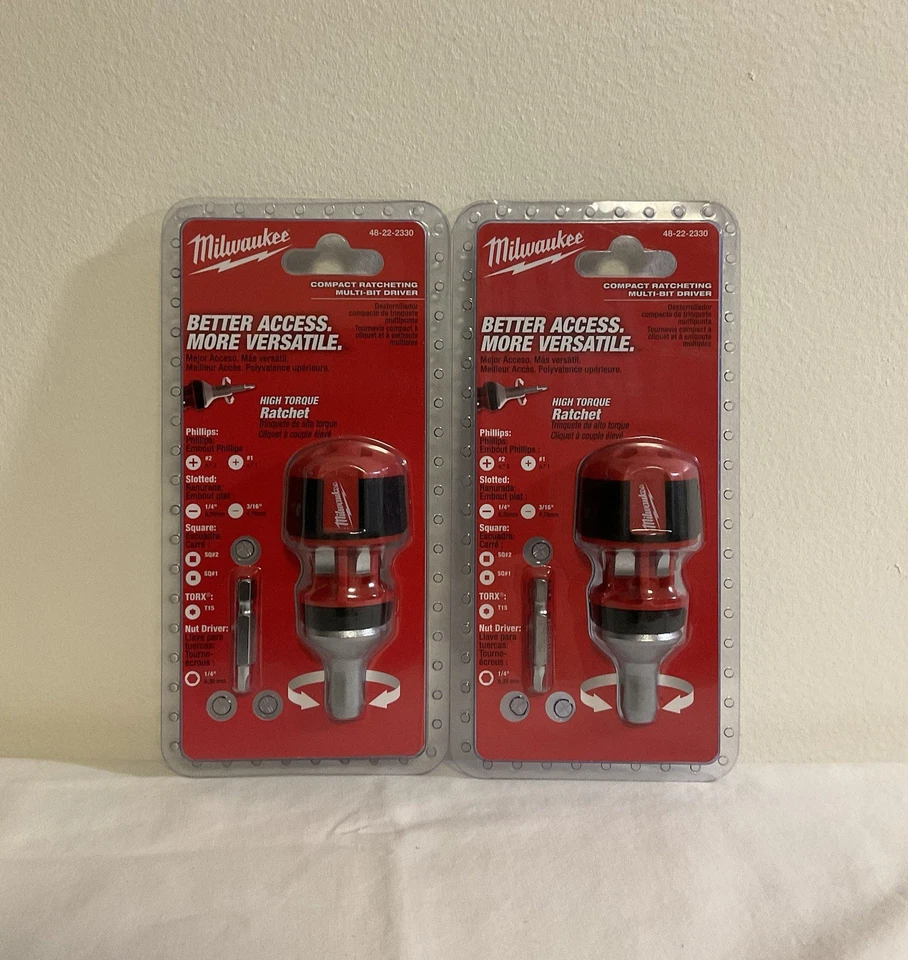Lot Of 2 Milwaukee Compact Ratcheting Multi-Bit Driver - Black/Red #48-22-2330 - Image 2 of 3