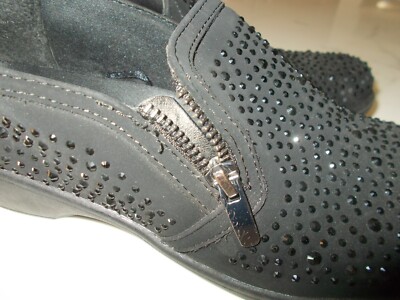 FLEXSTEP Women's 10 Black SPARKLES Slip Comfort Shoes with e Side Zipper