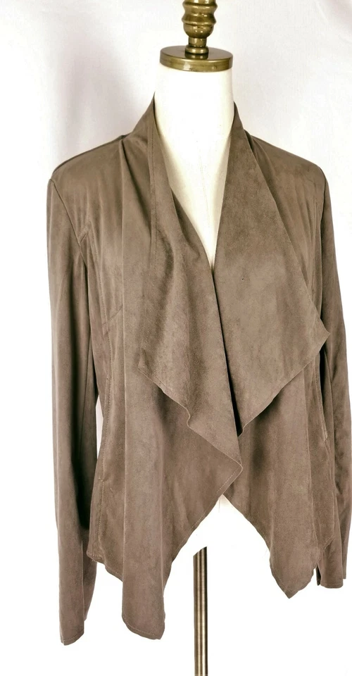 Kut from the Kloth Brown Faux Suede Jacket Womens Size M Open Front Asymmetrical - Image 2 of 4