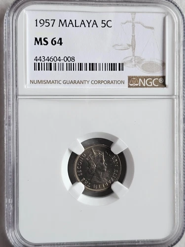 Malaya 5 Cents 1957 NGC MS 64