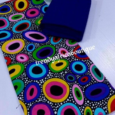 Royal Blue African Ankara Wax Print, 100% Cotton. Dry lace 2yds+ ankara 3yd.