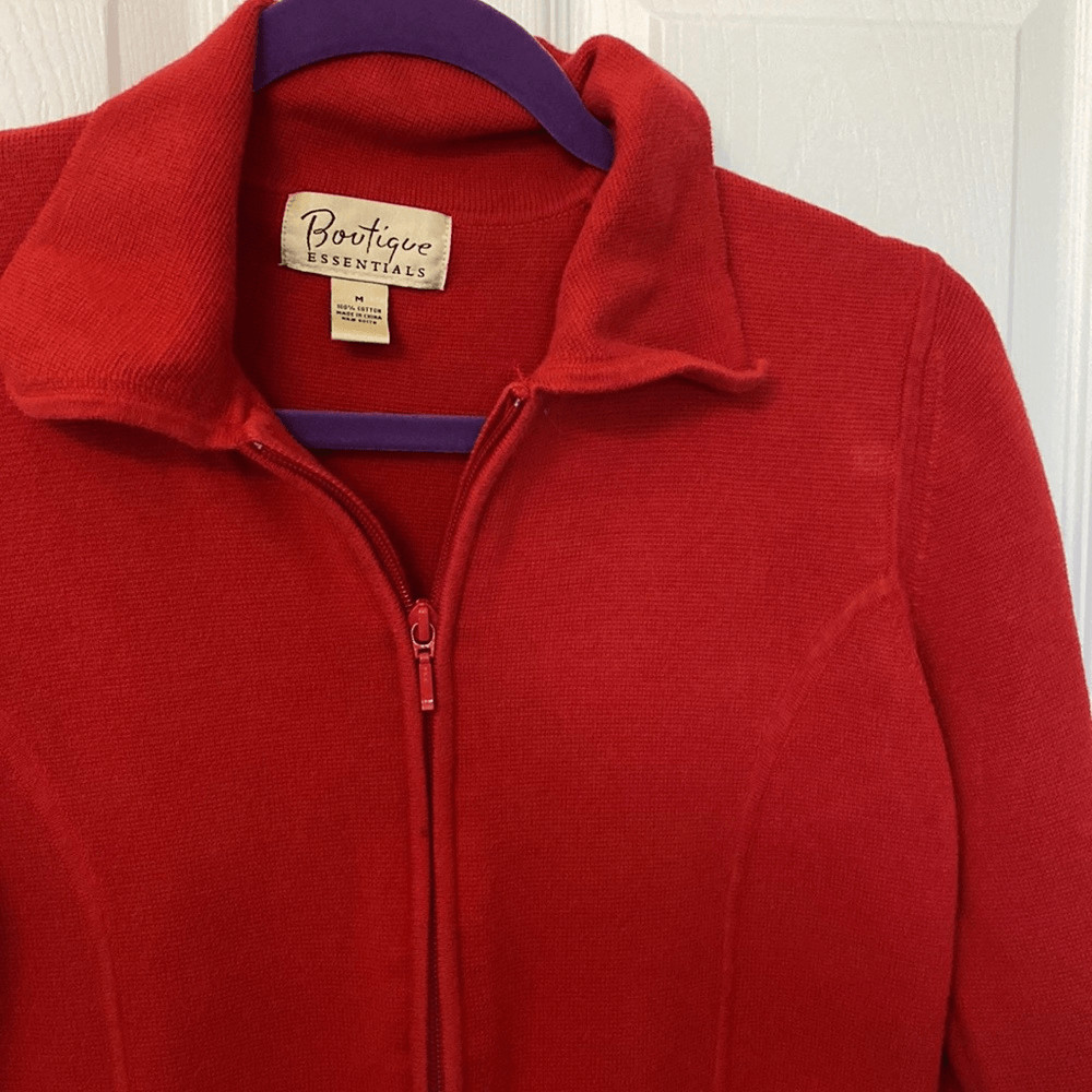 Boutique Essentials- red collared zip up sweater-… - image 2