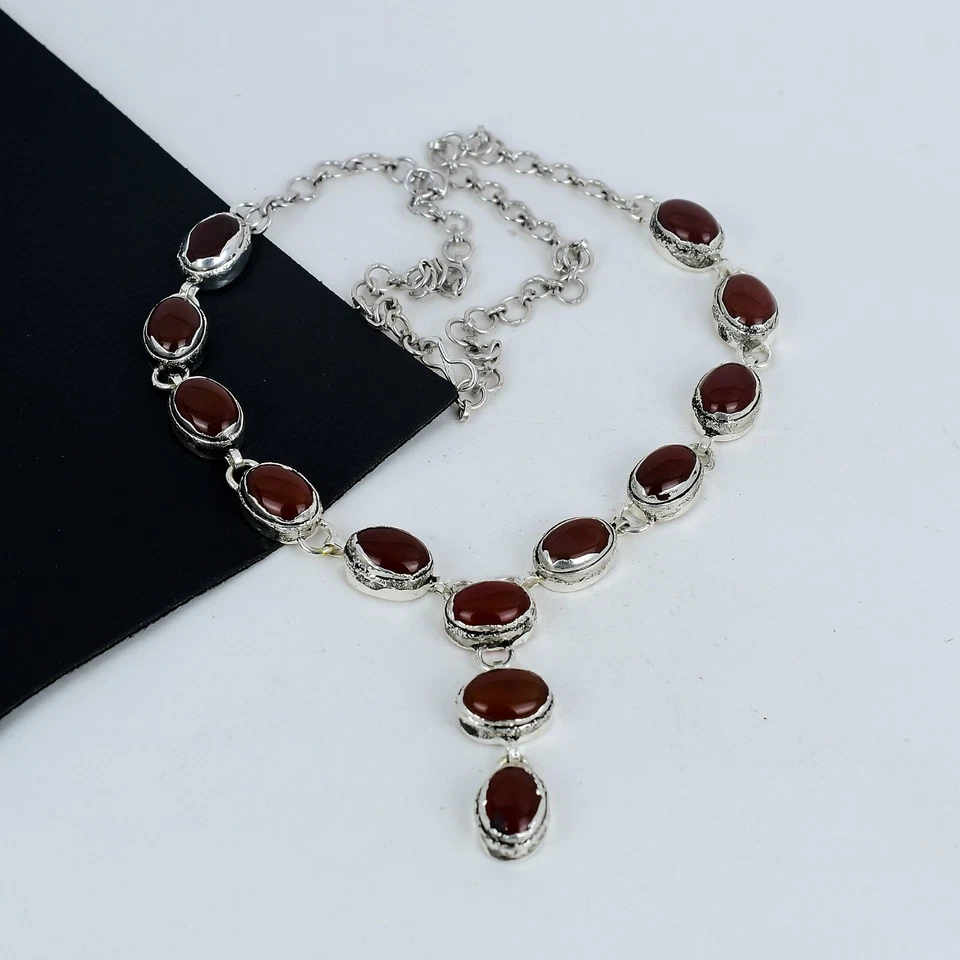 Naturale Rosso Corniola Electrofromed Collana 925 Argento Gioielli per Lei - Immagine 2 di 4