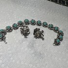 ANTIQUE / VINTAGE MEXICAN SILVER 925/ TURQUOISE FLOWER BRACELET With Earrings — photo 2
