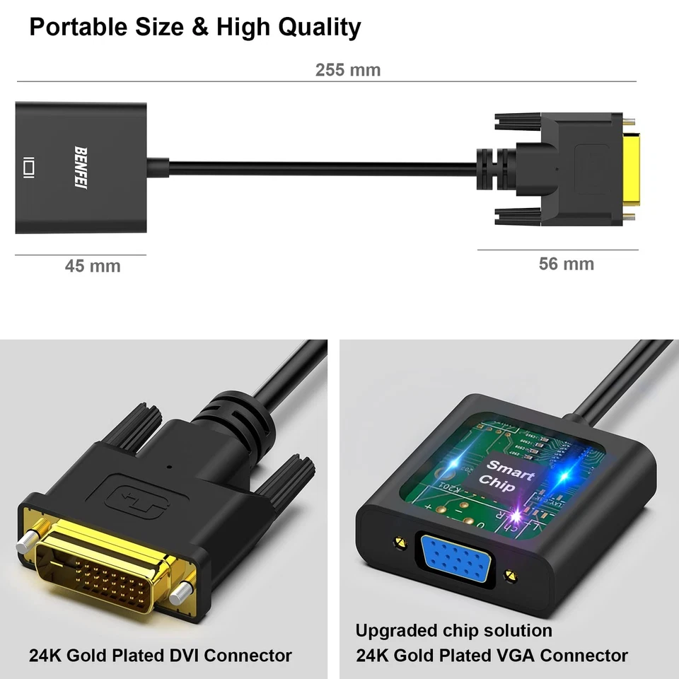 Benfei VGA to DVI-D Adapter Excellent For Gaming, IPS Monitors & Graphics Cards - Image 2 of 3