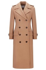 Hugo Boss Women Double Breasted Coat Wool Blend In Beige - Size 4 / 26