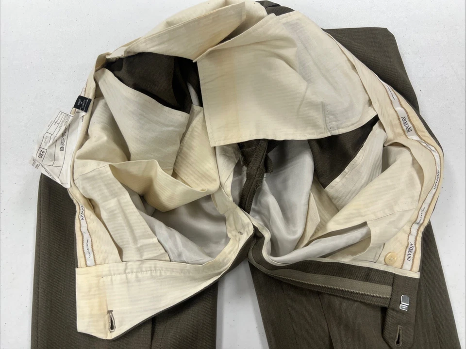 Calça social masculina Armani Collezioni cinza marrom lã maciça 35X27 $195 - Imagem 3 de 4