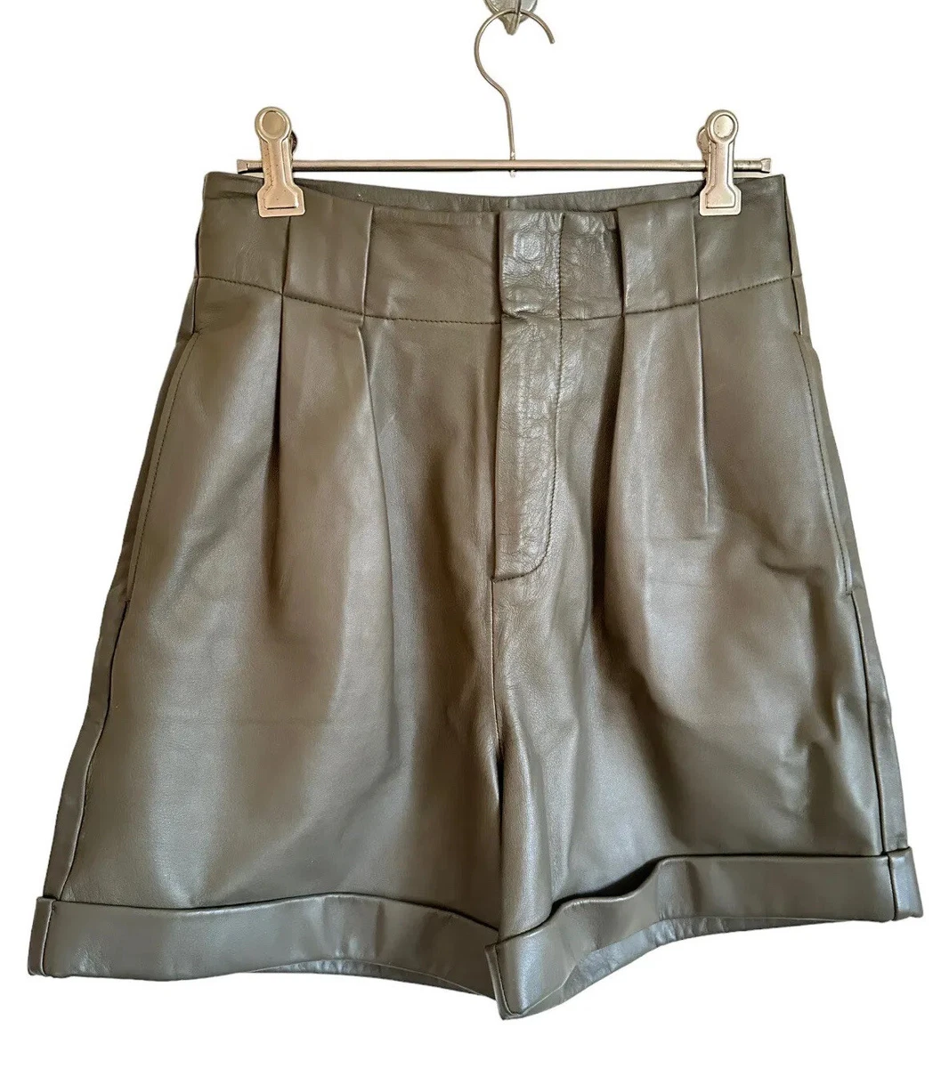 Green leather shop shorts