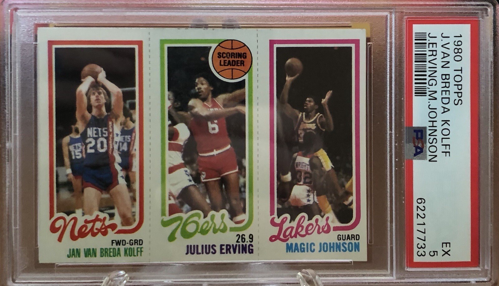 1980 Topps Basketball MAGIC Johnson RC Rookie DrJ Julius Erving JVB Kolff PSA 5