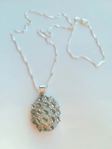 COLLANA VERA AMETISTA VERDE PRASIOLITE NATURALE E PAVE DI TOPAZI SU ARGENTO 925 - Foto 2 di 13