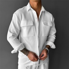 Men's Corduroy Shirt Casual Slim Shirts Long Sleeve Button Down Tops Blouse
